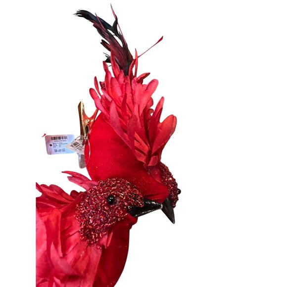 3 Lg Red Feathered Cardinal Christmas Tree Ornaments Glitter Accents Clip-On - Picture 6 of 13